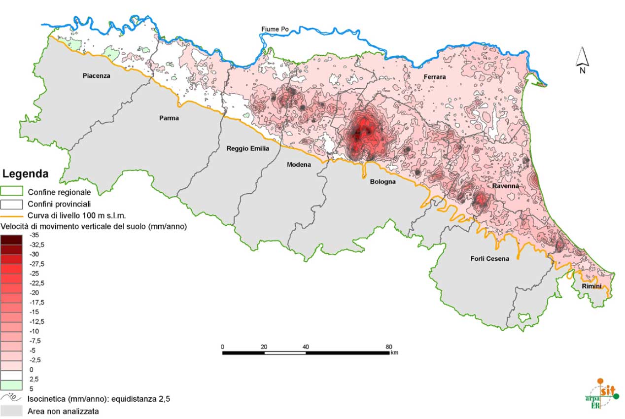 Carta delle velocità di movimento verticale del suolo nel periodo 2006-2011
