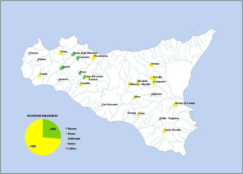 Stato Ecologico degli invasi monitorati dal 2011 al 2017 in Sicilia