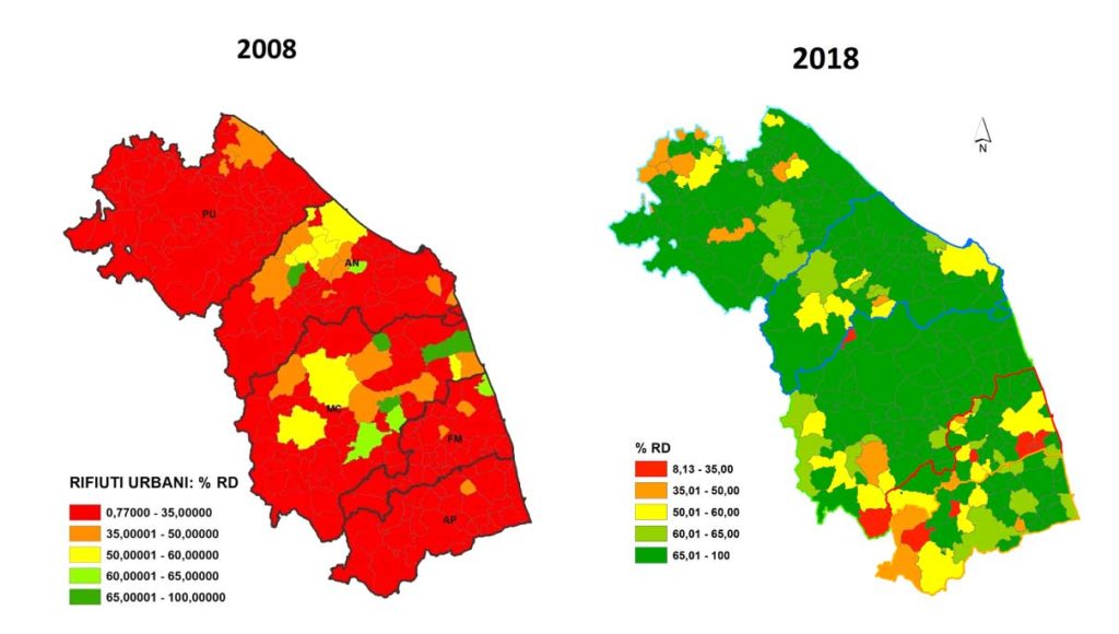 Raccolta differenziata nelle Marche 2008-2018