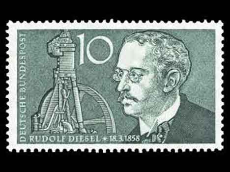 Francobollo della Deutschen Bundespost del 1958 per il 100º anniversario della nascita di Rudolf Diesel