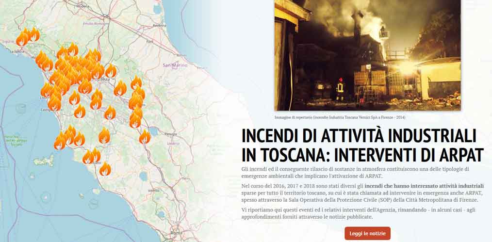 la story map degli incendi in Toscana 2016-2019