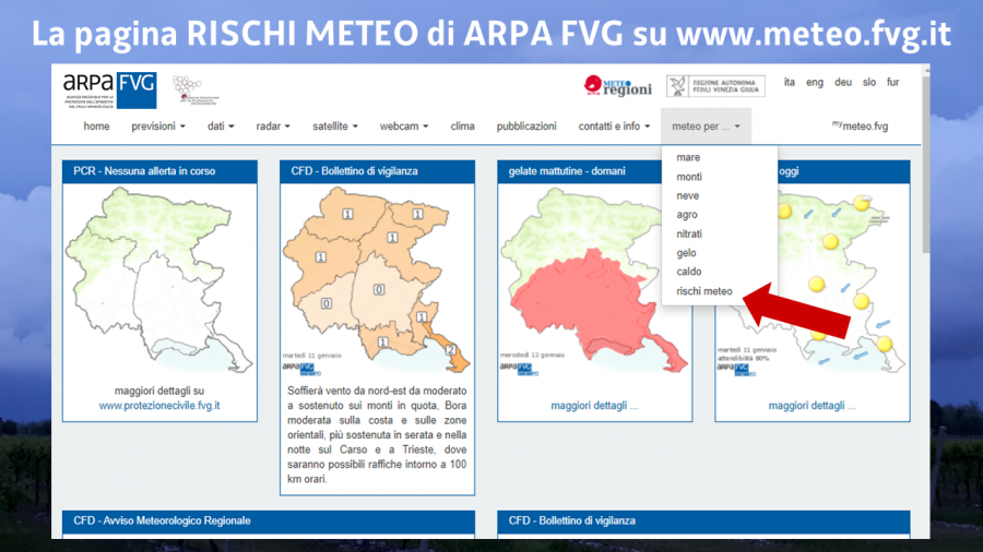 nuova pagina web rischi meteo Arpa FVG