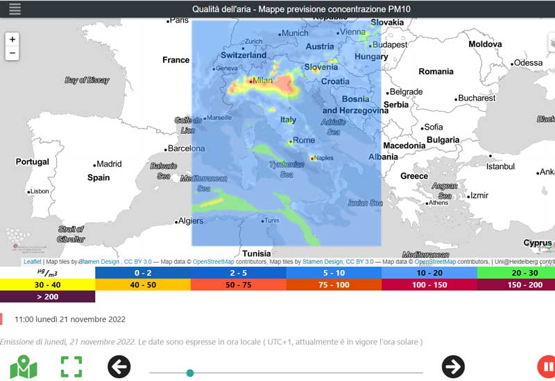 Previsioni qualità dell'aria Italia